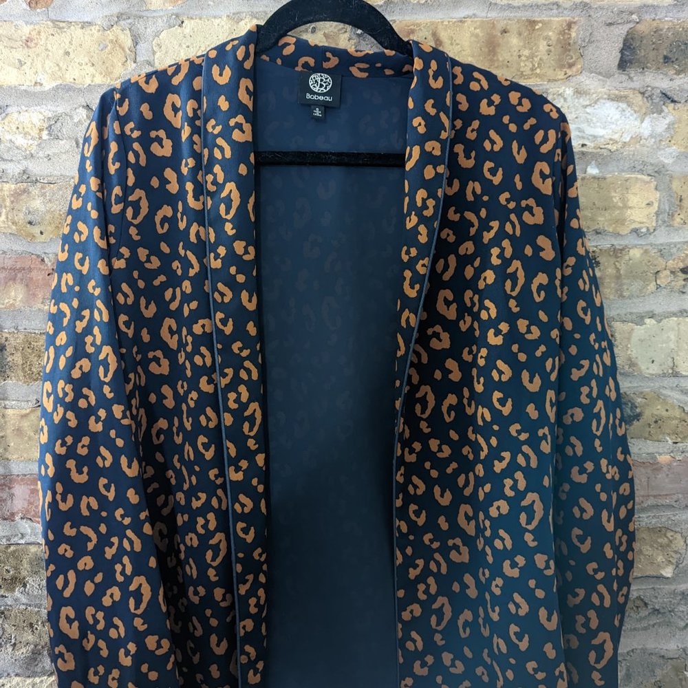 Bobeau Navy & Cheetah Print Blazer